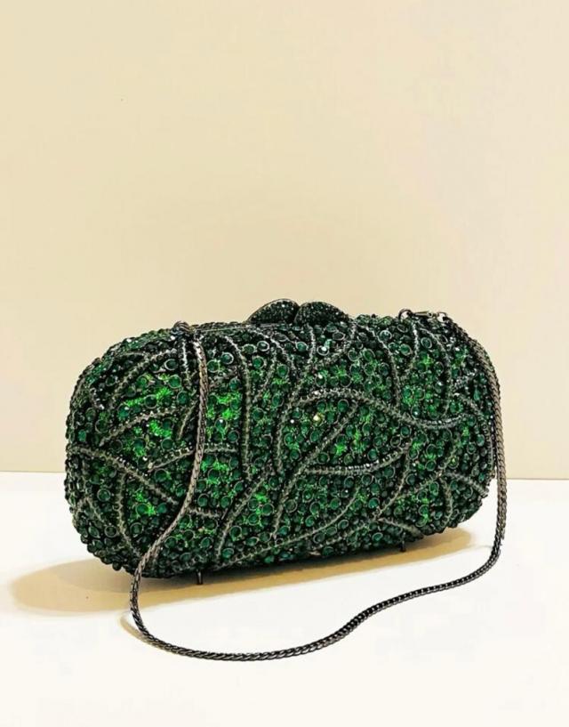 Clutch verde pedraria retangular