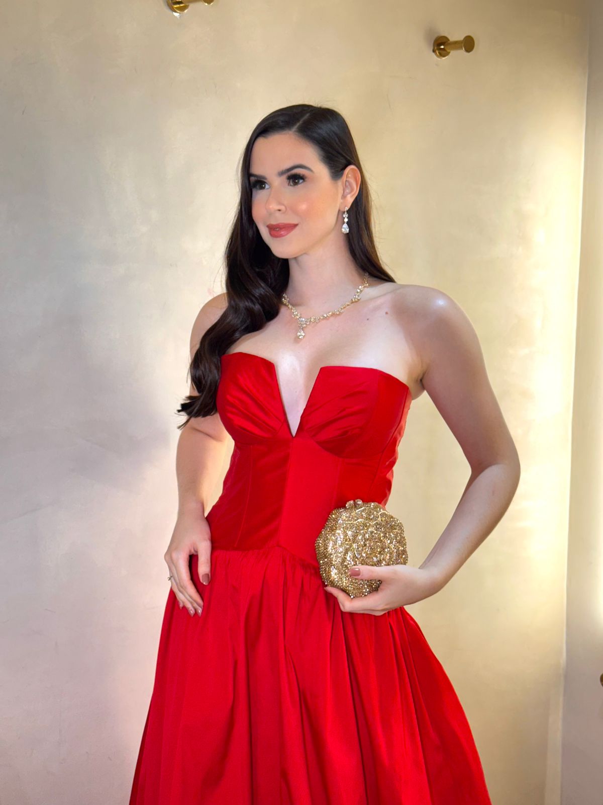 Vestido Vermelho cintura baixa de alfaiataria