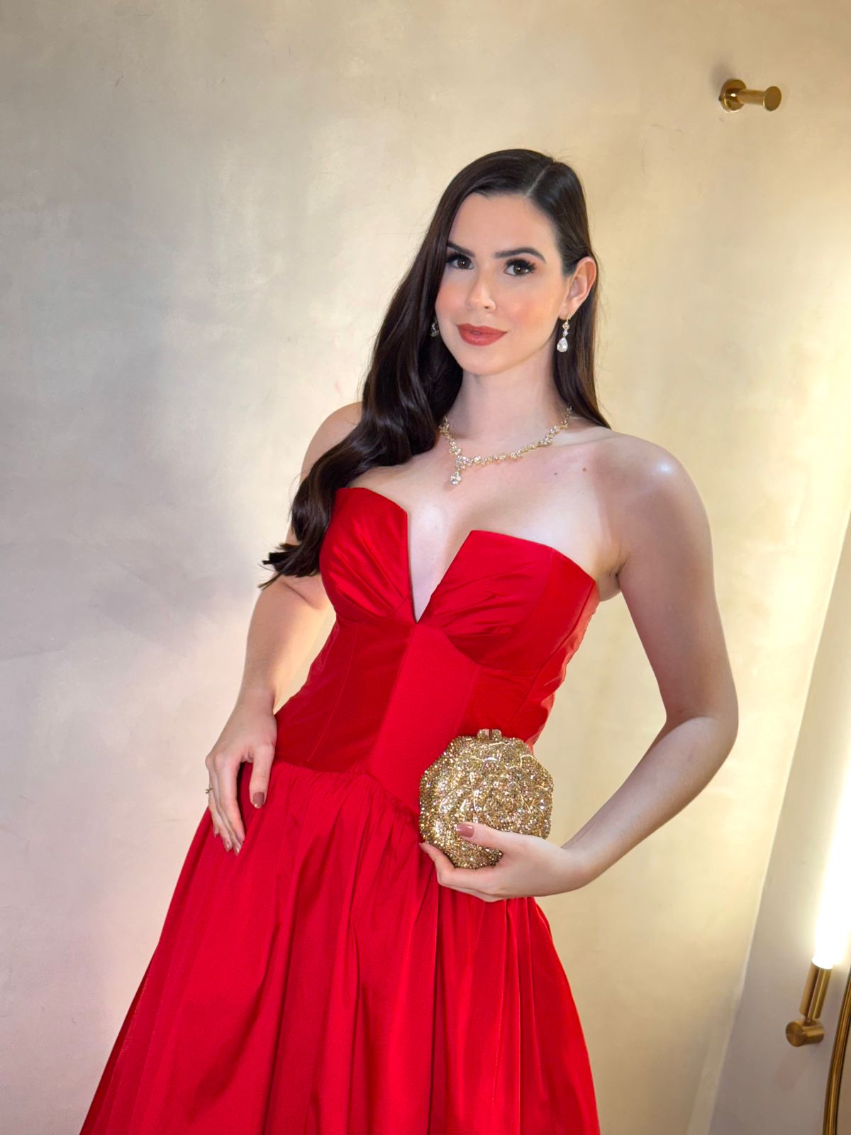 Vestido Vermelho cintura baixa de alfaiataria