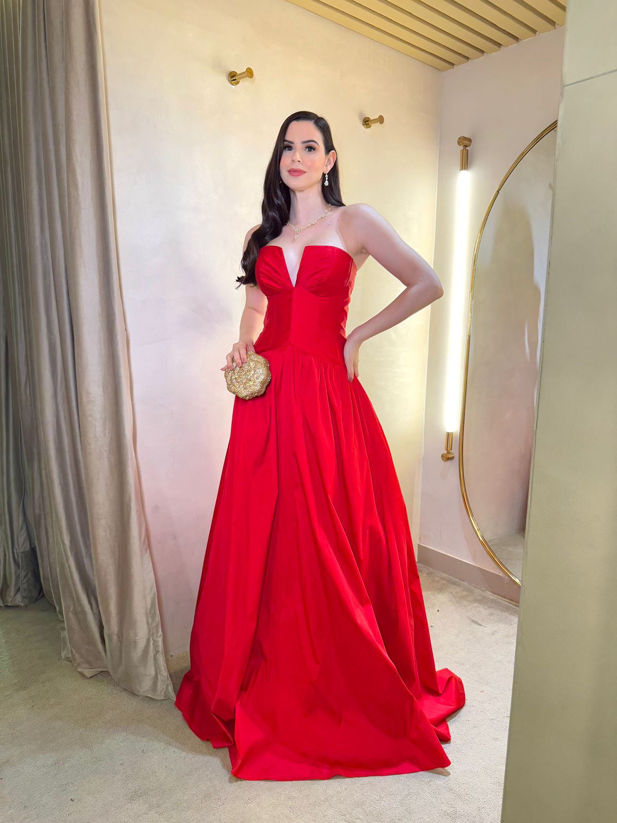 Vestido Vermelho cintura baixa de alfaiataria