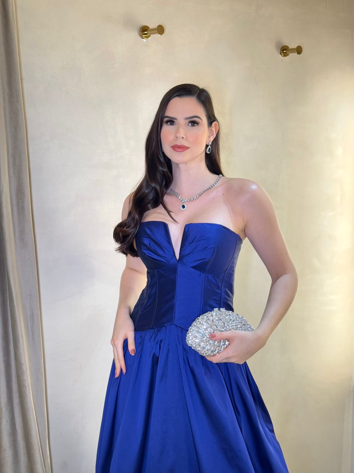 Vestido Azul royal cintura baixa de alfaiataria