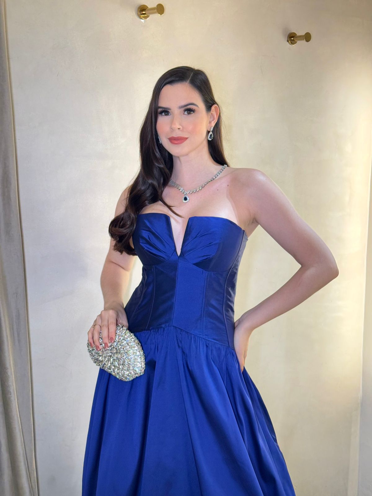 Vestido Azul royal cintura baixa de alfaiataria